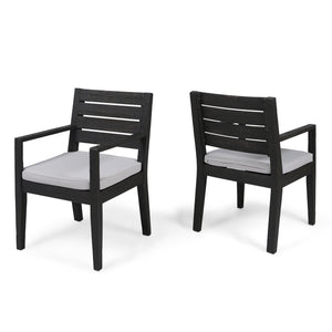 Outdoor Dining Chair Set of 2 with Curved Acacia Wood Arms