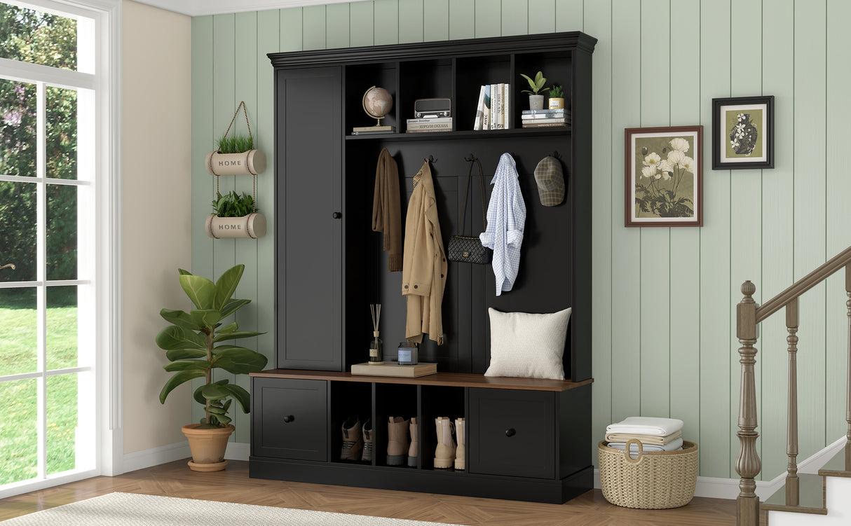 Vibe Haus 62.2'' Farmhouse Hall Tree with Shoe Storage Bench