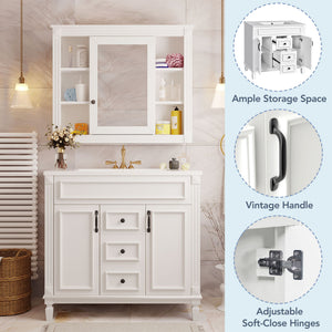 Bathroom Vanity With Top Sink, Mirror Cabinet, 2 Soft Closing Doors & 2 Drawers