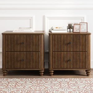 Fluted Nightstand With 3 Drawers
