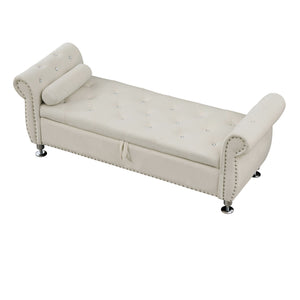 Storage Bench With Crystal Buttons And 1 Pillow For Bedroom
