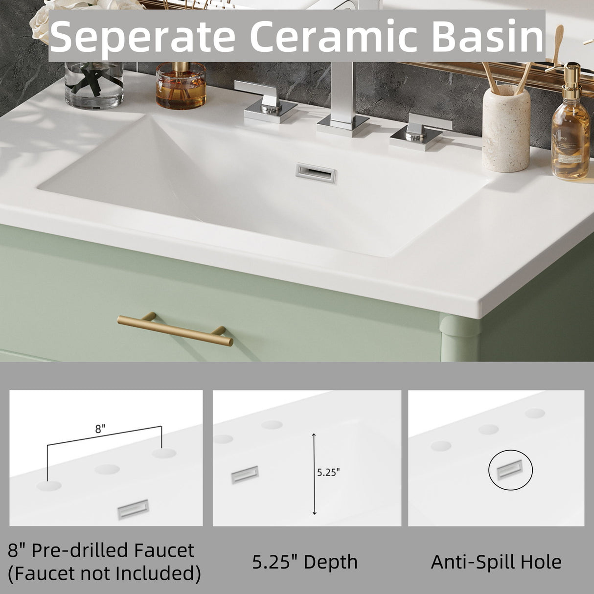 Bathroom Vanity With Sink, Soft Close Doors And Adjustable Shelf