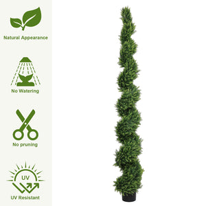 7FT Tall Artificial Cypress Pine Tree with Spiral Design - Two-Tone Green