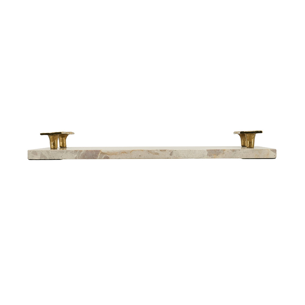 17.7x9.7x2" Marble Tray with Gold Handles