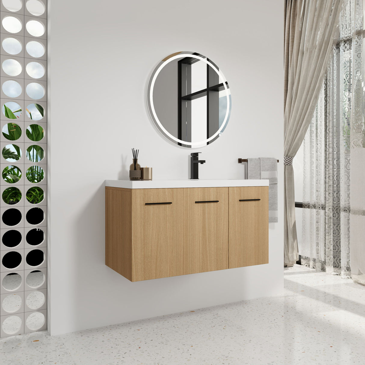 Wall Mounted Floating Bathroom Vanity With Sink, 3 Door Modular Cabinet