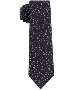 CALVIN KLEIN Mens Black Scattered Dashes Skinny Neck Tie
