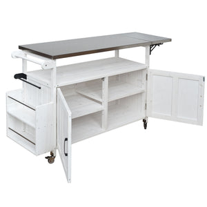 Foldable Outdoor Kitchen Island With Lockable Wheels, Storage Cabinet And Towel Rack For Patio