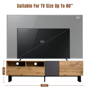 TV Stand For 80'' TV With Double Storage Space, Media Console Table With Drop Down Door