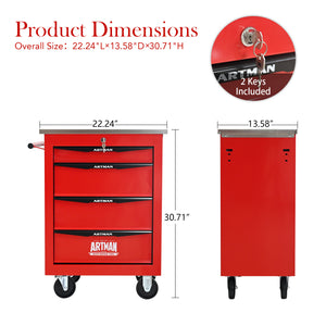 4 Drawers Multifunctional Tool Cart with Wheels, Red & Black