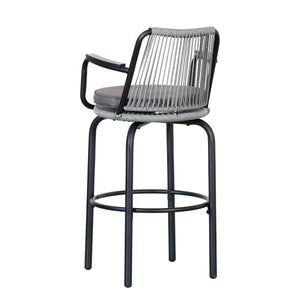 Outdoor Patio Bar Stools 29"H Set of 2, Modern Woven Rattan Rope Bar Height Chair