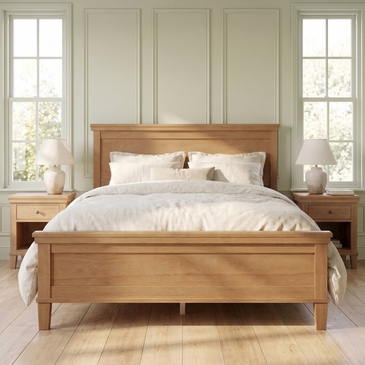 Mid-Century Modern Wood Platform Bed - Queen Size Seadrift