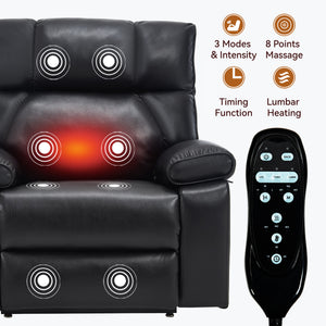 Black Leatheraire Heat Massage Recliner