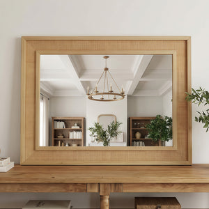 Natural Wood 20'x30' Rattan Solid Wood Frame Decorative Mirror