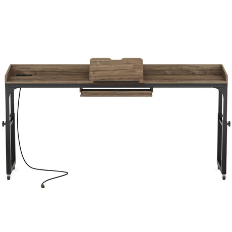 Adjustable Overbed Table With Wheels, Queen Size Mobile Desk - Dark Gray