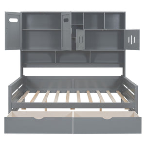 Daybed With All-In-One Cabinet And Shelf
