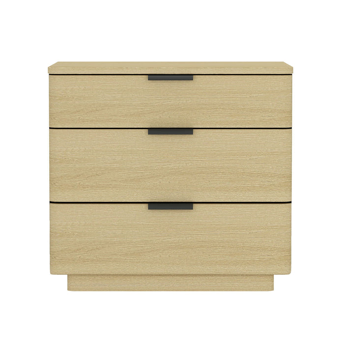 Oak Nightstand with 3 Drawers and Metal Handles - Payton