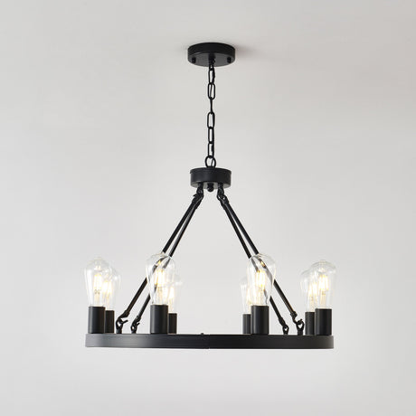 6 Light (No Bulbs) Wagon Wheel Chandelier Farmhouse Modern Small Round Chandelier For Living Room Kitchen Island Foyer Hallway Entryway Bedroom Dining Room Light Fixture Ceiling Hanging - Matte Black