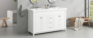 60" Bathroom Vanity with Resin Double Sinks, 3 Drawers & 4 Doors