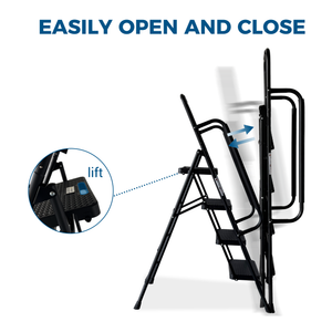 4 Step Folding Steel Ladder with Anti-Slip Pedals and Handrail