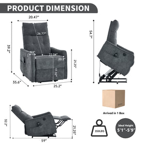Grey Chenille Single Motor Power Lift Recliner Chair