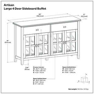 Artisan - Large 4 Door Sideboard Buffet - Brown