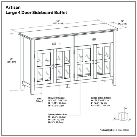Artisan - Large 4 Door Sideboard Buffet - Brown