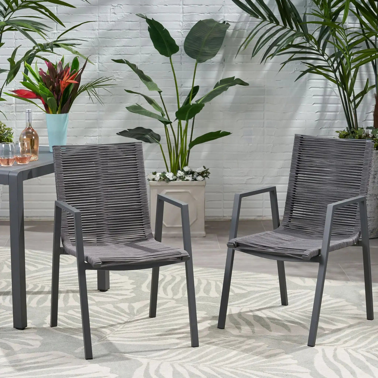 Outdoor Modern Aluminum Dining Chair Set With Rope Sea (Set of 2) - Best Buy Furniture