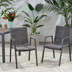Outdoor Modern Aluminum Dining Chair Set With Rope Sea (Set of 2) - Best Buy Furniture