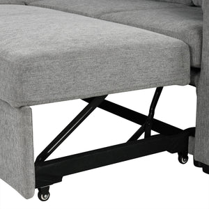 Modern 2 Seater Loveseat Sofa With Pull-Out Bed, Fabric, Built-In USB Ports & Cup Holders