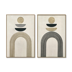 24x36 Set of 2 Framed Boho Abstract Wall Art, Neutral Antique
