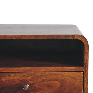 Large Floating Bedside, Curve Open Upper Slot, 1 Drawer, Chestnut