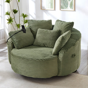 Swivel Accent Barrel Chair With Adjustable Phone Holder, 5 Pillows For Living Room