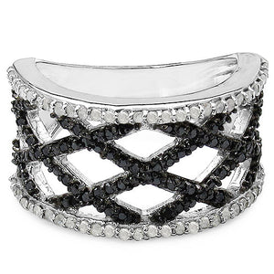 0.92 Carat Genuine Black Diamond & White Diamond .925 Sterling Silver Ring