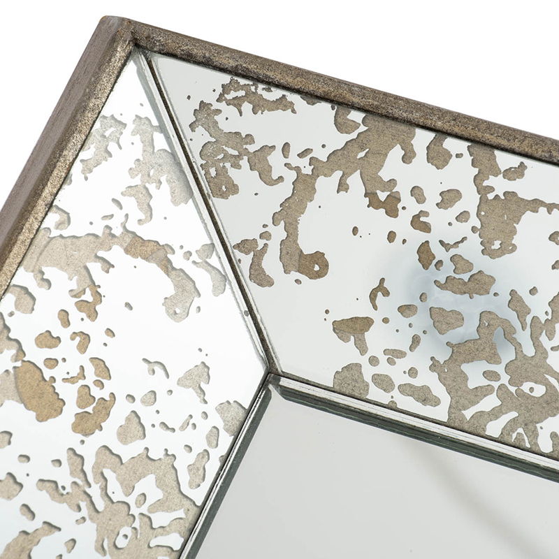 Antique Rectangle Mirror With Floral Accents, Mirrored Display Tray, Hanging Wall Mirror