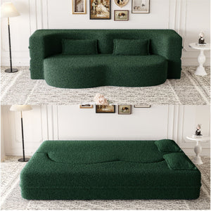 Modern Floor Sofa With 2 Pillows Convertible Teddy Fabric Foam Filled Bed