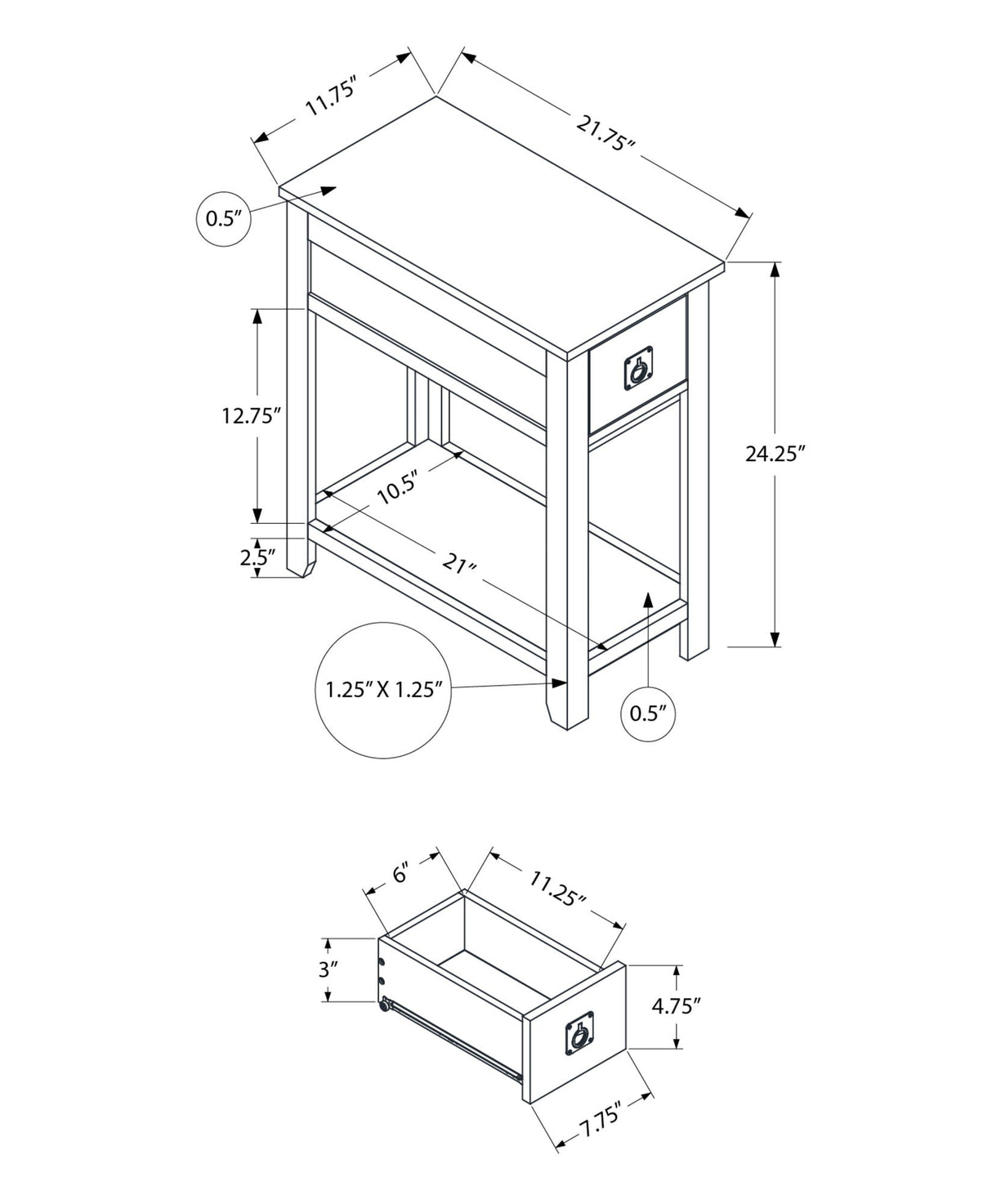 Accent End Table, 2 Tier, Narrow, Lamp, Storage Drawer, Charming Design - Best Buy Furniture