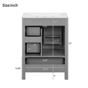 Bathroom Vanity With Sink, Soft Close Door, Double Layer Door Shelf And 3 Drawers - Gray