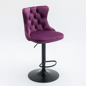 Swivel Barstools Adjusatble Seat Height, Modern Upholstered Bar Stools With Backs Comfortable Tufted For Home Pub And Kitchen Island (Set of 2)