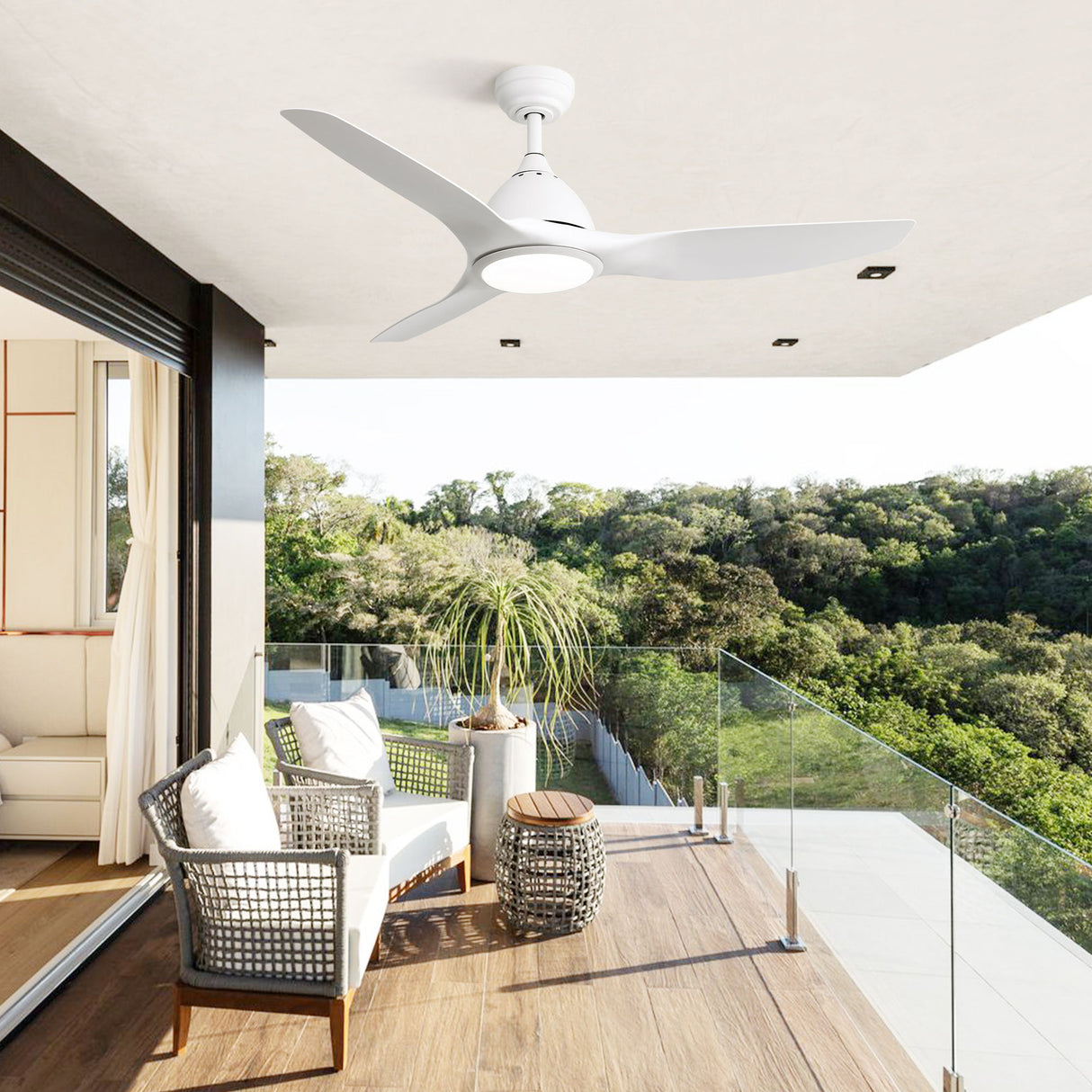 Bredoom Ceiling Fan With Remote Control And LED Light, Blades, Reversible DC Motor For Indoor / Outdoor Use