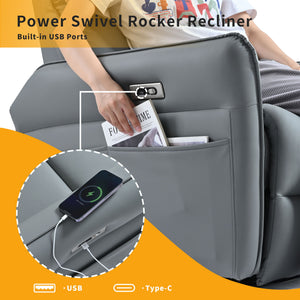 270° Power Swivel Rocker Glider Recliner Chair With USB Ports