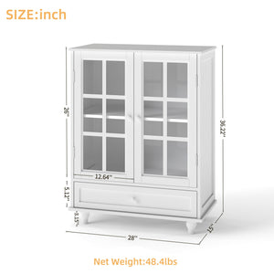 Minimalist Buffet Cabinet With Double Glass Doors And Drawer