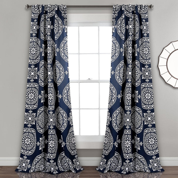LushDecor Karmen Medallion Room Darkening Window Curtain Panel Set in Navy