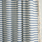 Boho Coastal Horizontal Ticking Stripe Tassel Window Curtain Panel Set