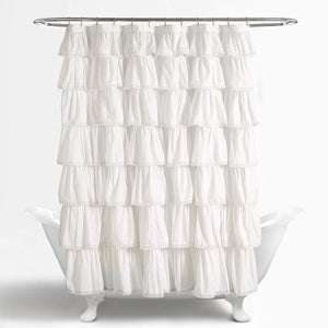 Lace Ruffle Shower Curtain with Lace Trim