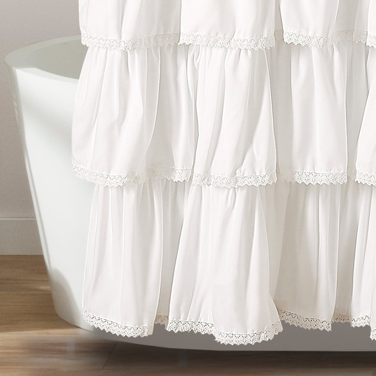 Lace Ruffle Shower Curtain with Lace Trim