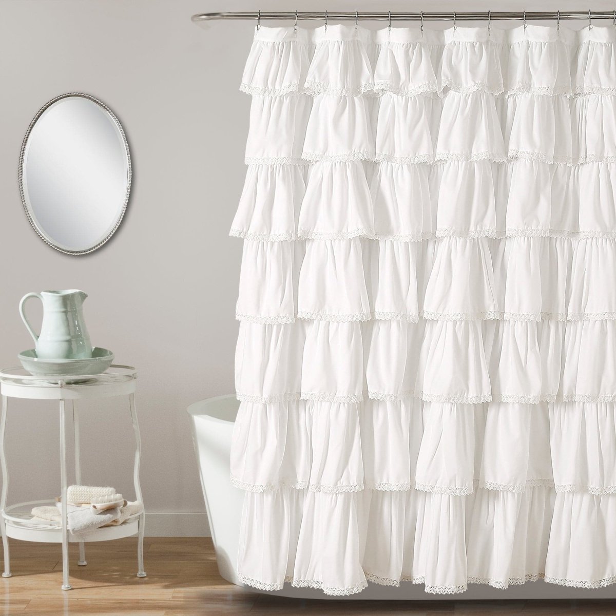 Lace Ruffle Shower Curtain with Lace Trim