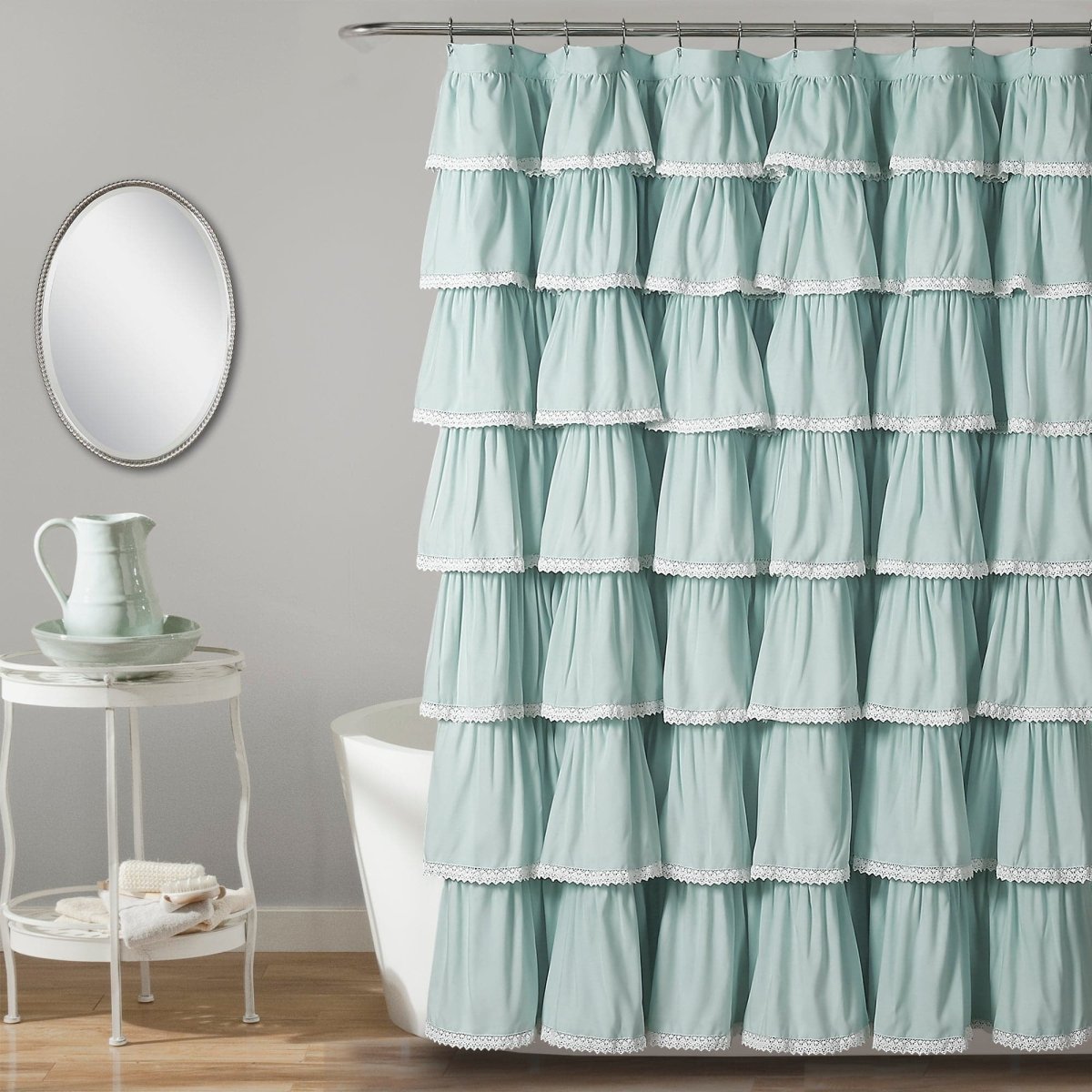 Lace Ruffle Shower Curtain with Lace Trim