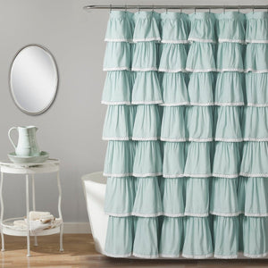 Lace Ruffle Shower Curtain with Lace Trim