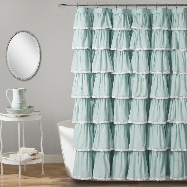 Lace Ruffle Shower Curtain with Lace Trim
