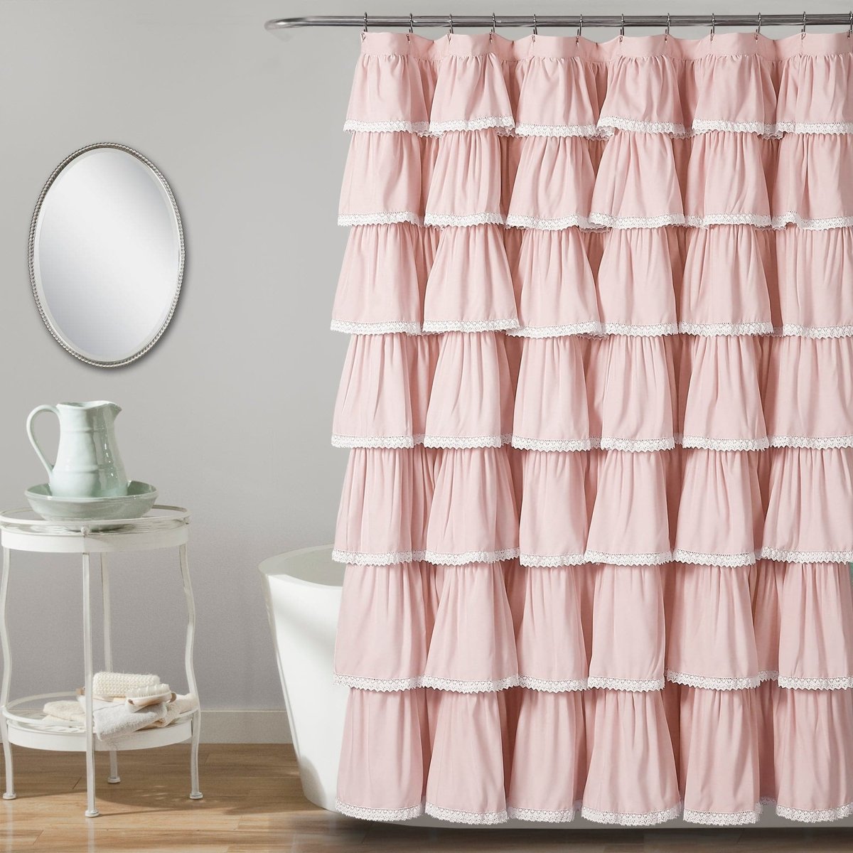 Lace Ruffle Shower Curtain with Lace Trim